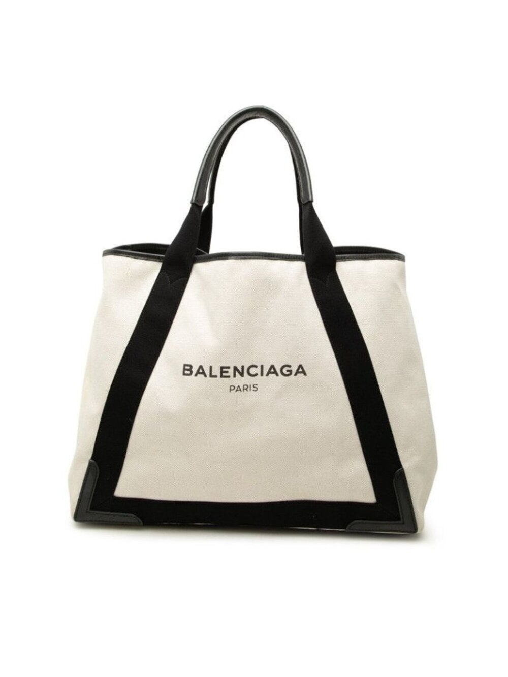 Balenciaga Navy Cabas M Tote Bag Ivory Black Canvas Leather